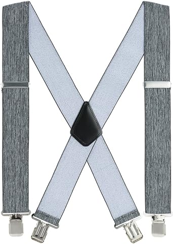 Grade Code Mens Suspenders Heavy Duty Clips 2 Wide X-Back Gray Suspenders for Men