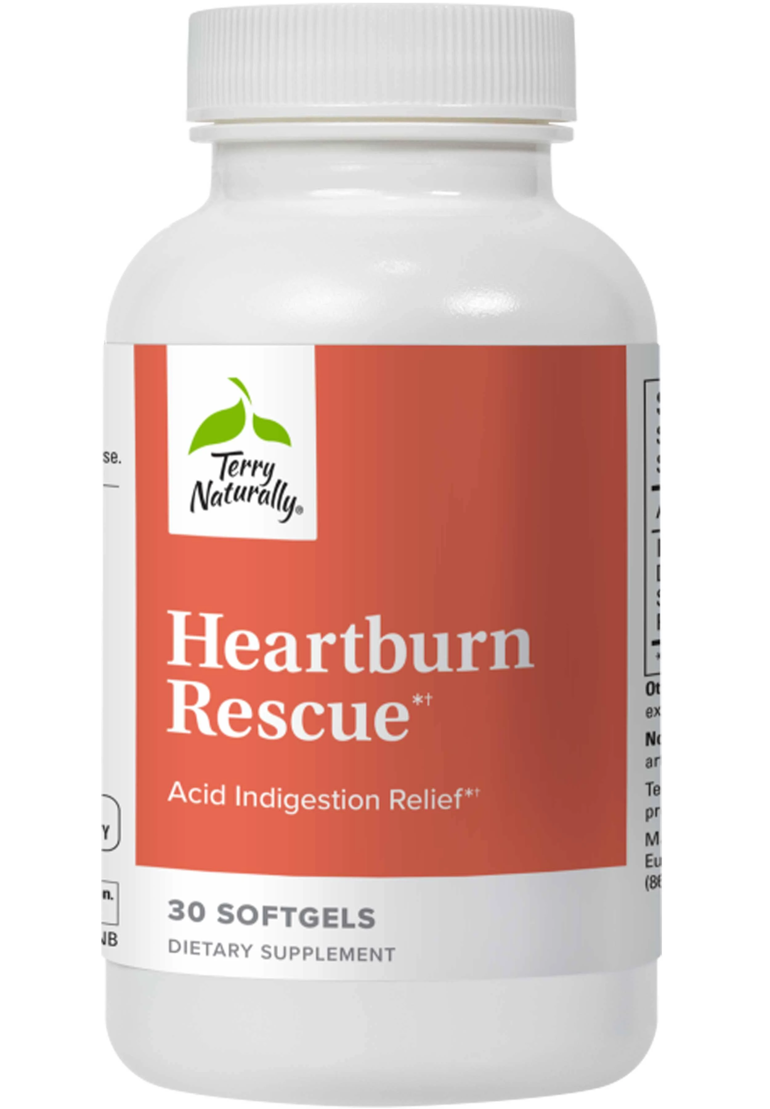 Terry Naturally Heartburn Rescue - Dietary Supplement to Aid Acid Indigestion Relief - Digestive Health Support with D-Limonene & Sea Buckthorn - Aids Occasional Heartburn Relief - 30 Softgels