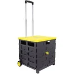 dbest Products Quik Cart Pro Collapsible Handcart with Lid Seat Stool Yellow