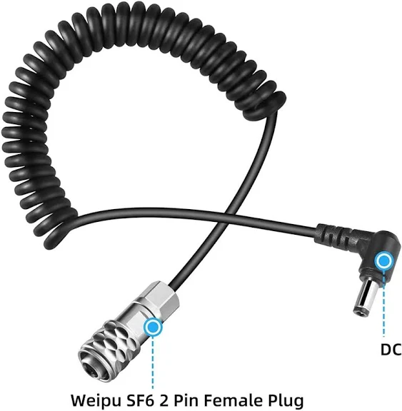 Fomito DC to BMPCC 4K/6K Weipu Coiled Power Cable for V-Mount, Gold Mount Battery and NP-F Battery with DC Output Port