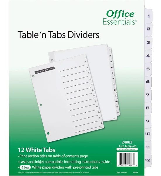 Table n Tabs Dividers, PK6