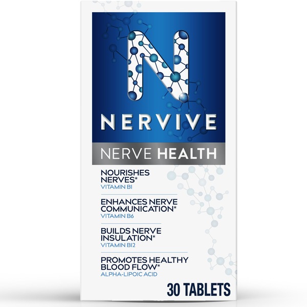 Nervive Nerve Health, with Alpha Lipoic Acid, to Fortify Nerve Health and Support Healthy Nerve Function in Fingers, Hands, Toes, & Feet*, ALA, Vitamins B12, B6, & B1, 30 Daily Tablets