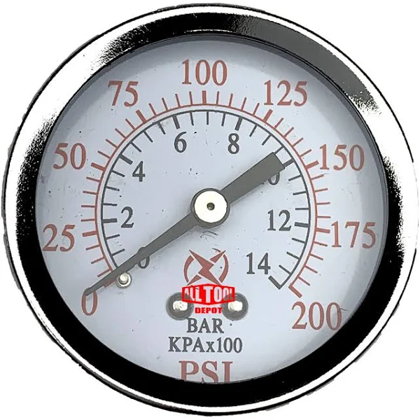 Air Pressure Gauge 2&#034; Center Back Mount 1/8&#034; NPT 2&#034; Dial - 0 to 200 PSI 