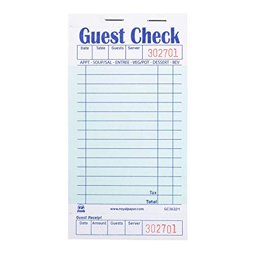 AmerCare Royal Green Guest Check Paper Receipt Book, Carbonless Order Book with 15 Lines, 1 Part Booked, Case of 50 Server Notepad Books