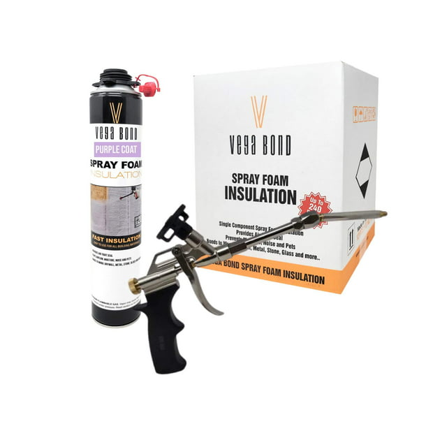 Vega Bond Premium Single Component, Self Expanding, Purplecoat Closed Cell Insulation Spray Foam 29 oz, Acoustic Spray,20 Board Feet Coverage at 1 inch Thickness (1 Pack + Gun)