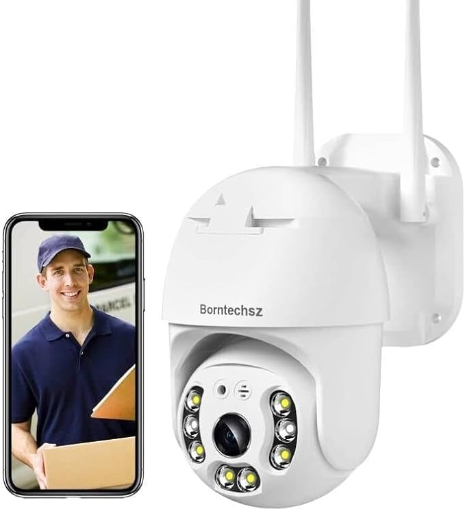 Borntechsz Auto Tracking WiFi IP Camera Pan Tilt Security Camera, 3MP 2K Dome Surveillance Cam, Two Way Audio Motion Detection Clear Night Vision IP66