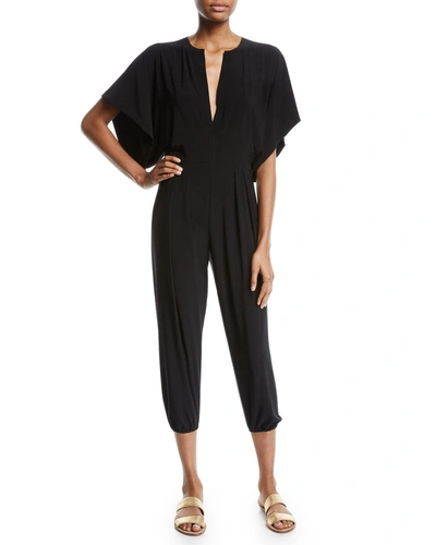 Rectangle Plunging Kimono-Sleeve Jogger Jumpsuit