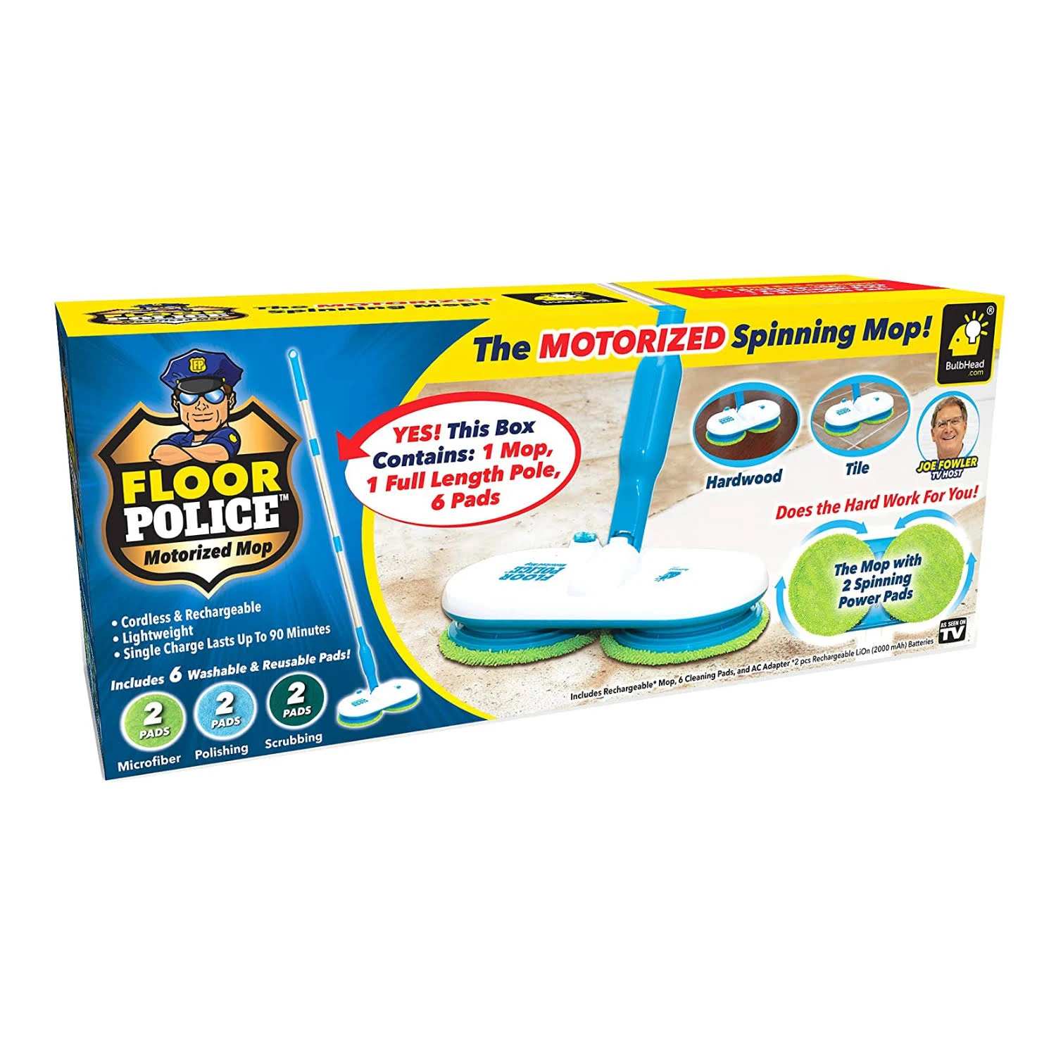 Floor Police Mop with Motorized Spinning Mopheads