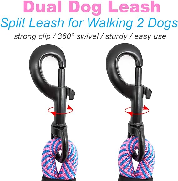 Mycicy Double Dog Leash Coupler, Tandem Leash for Two Dogs, No Tangle 360° Swivel ...