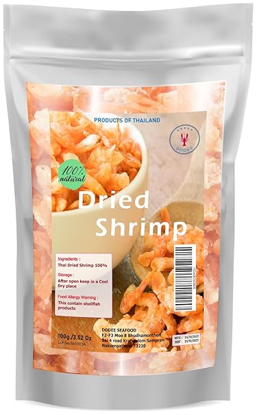 DODEE Seafood Premium Grade Dried Shrimp Without Salt from Thailand 3.52 oz No ...