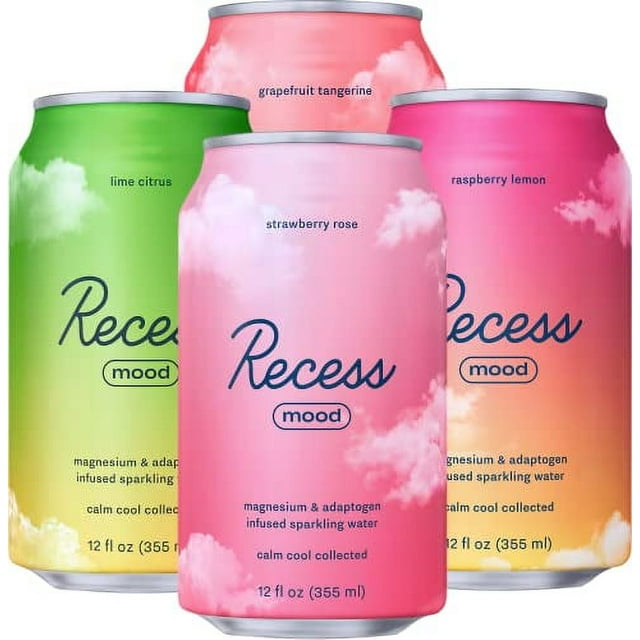 Recess Mood Magnesium & Adaptogen Drink, Relaxation Beverage, 12 ounce (Variety Pack, 12 pack)