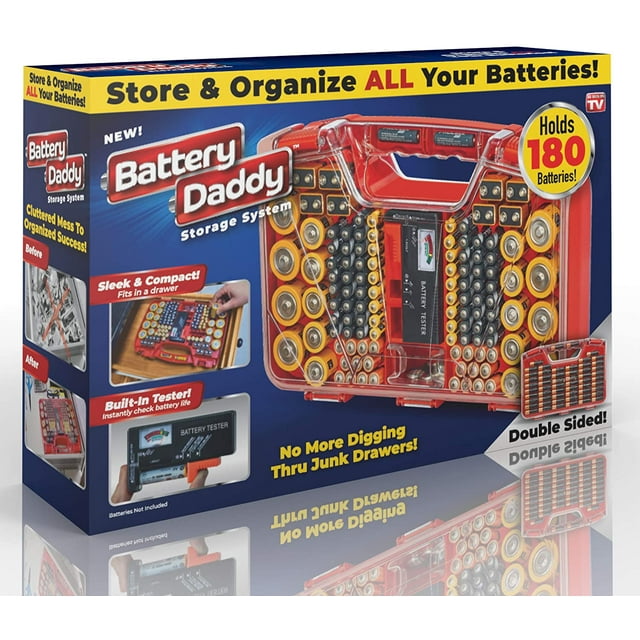 Ontel Battery Daddy - Battery Organizer Storage Case with Tester, Stores & Protects Up to 180 Batteries, Clear Locking Lid, As Seen On TV