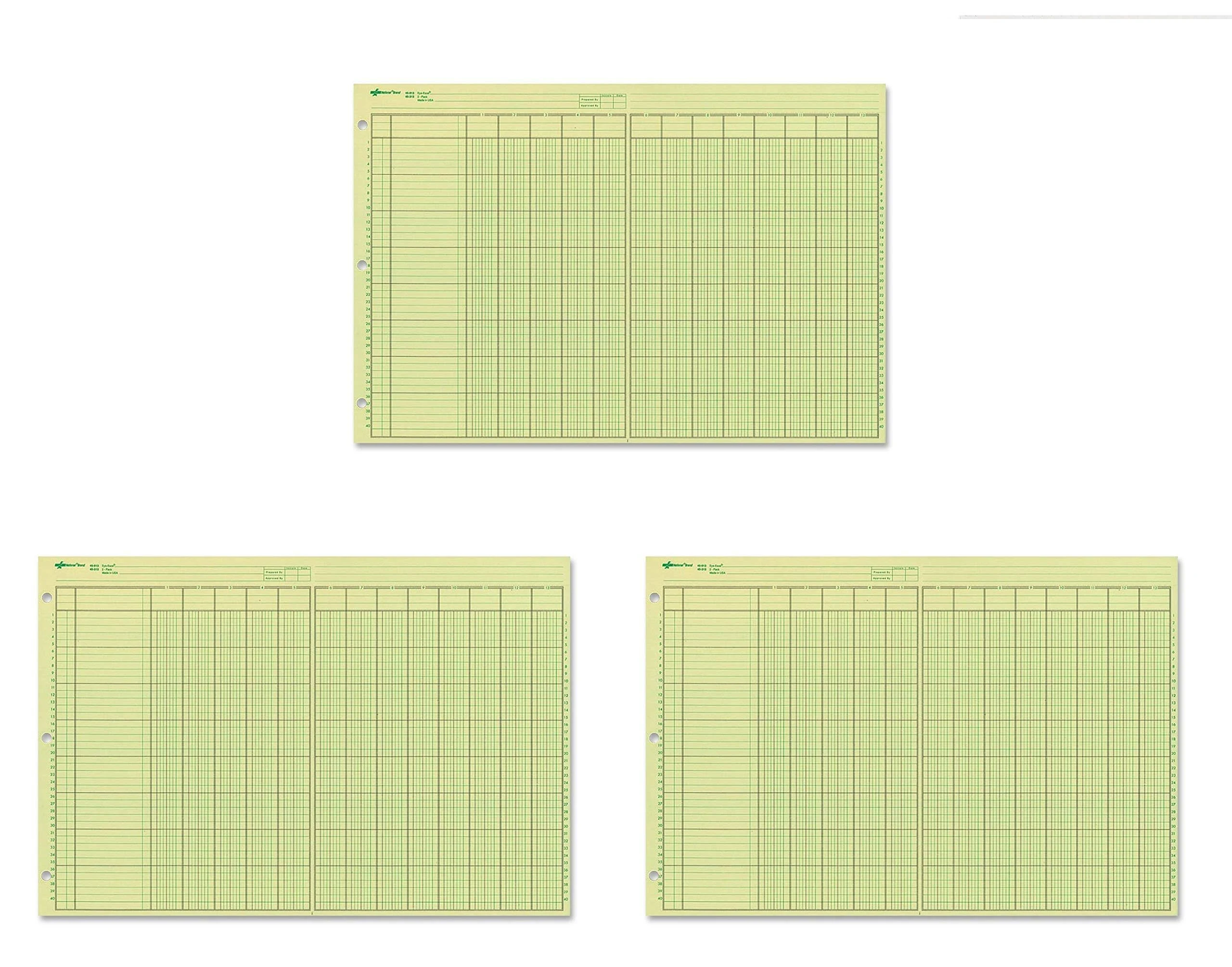 National Analysis Pad, 13 Columns, Green Paper, 11 x 16.375", 50 Sheets, Sold as 3 Pack (45613)