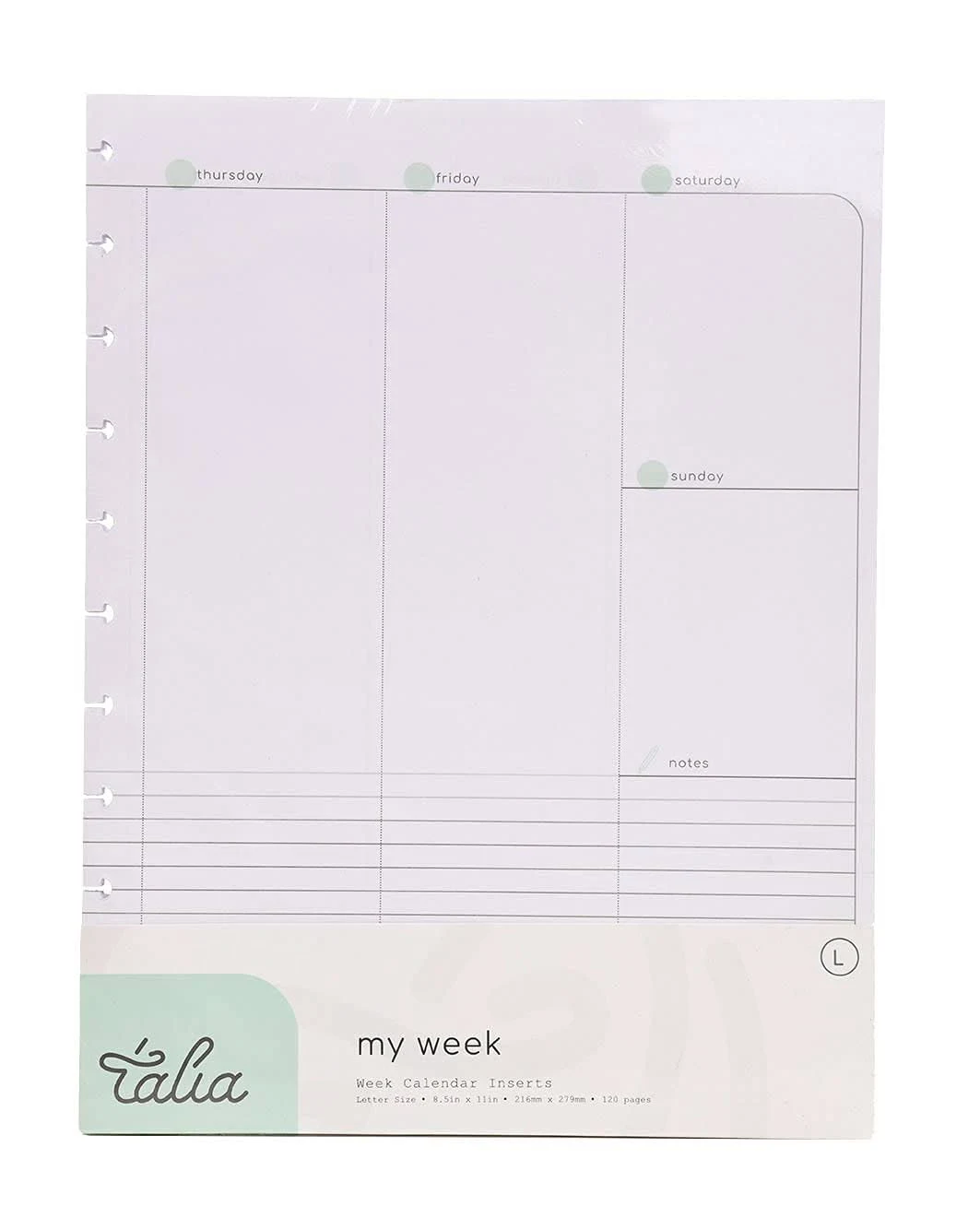 Talia Discbound Notebook Refills (Letter (8.5in x 11in), Weekly Undated Layout)