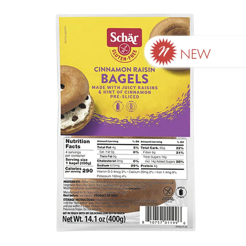 Schar Gluten-Free Cinnamon Raisin Pre-Sliced Bagel 4-Count - 4/Case