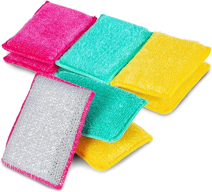 Smart Design Scrub Sponge with Bamboo Odorless Rayon Fiber - Set of 9 - Ultra Absorbent - Soft and Metallic Scrub - Cleaning, Dishes, and Hard