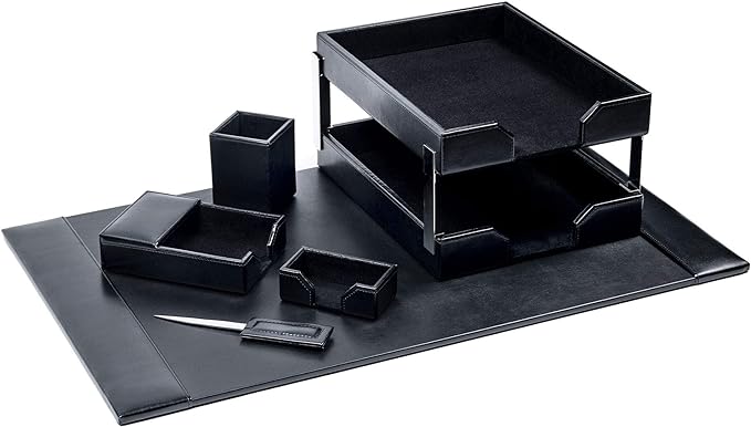 Dacasso Black Bonded Leather 7-Piece Desk Set (D1408)