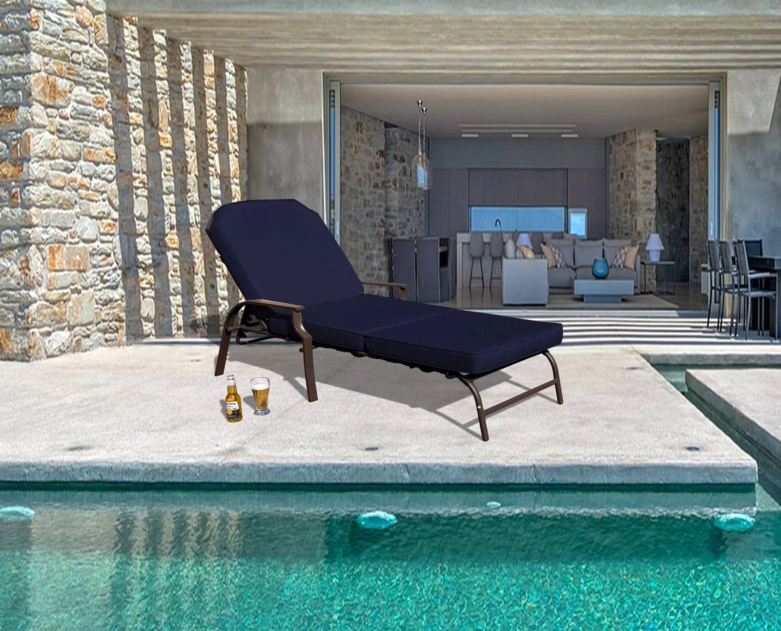 Kozyard Maya Outdoor Chaise Lounge Weather & Rust Resistant Steel Chair - Navy Blue