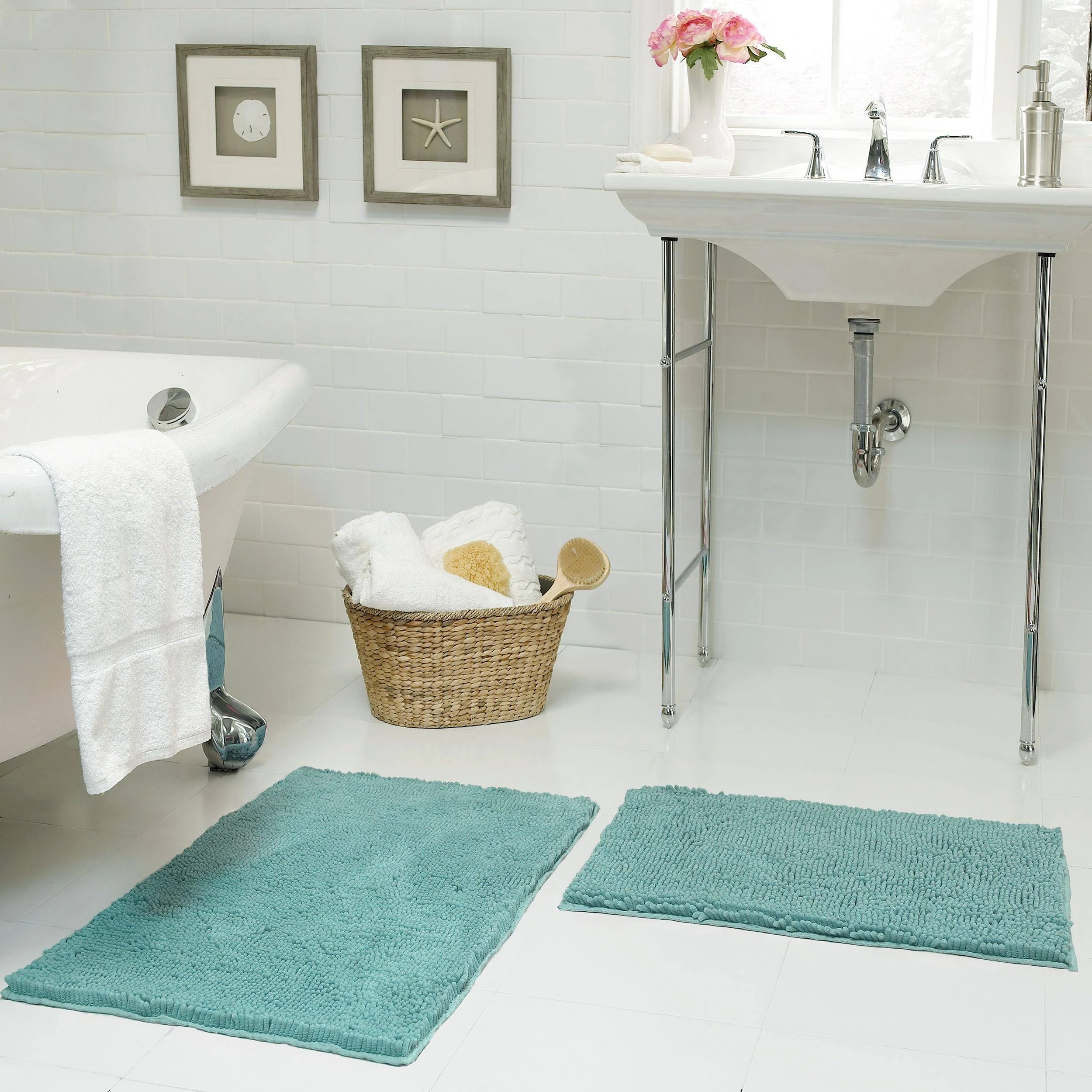 Resort Collection Chenille Plush 2 Piece Bath Mat Set; Aqua