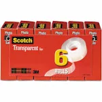 Scotch Transparent Tape 3/4 inch x 1296 inch 1 inch Core Clear 6/Pack