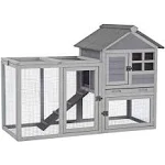 Aivituvin 51.6''L Rabbit Hutch Outdoor Chicken Coop Indoor Bunny Cage with Run,Guinea Pig House Pull Out Upper Tray (51.6" L x 25.2" W x 36.2" H, Grey-1 Set)