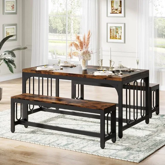 Tribesigns 55 inch Dinning Table Set for 4 to 6, 3 Piece Kitchen Table with 2 ...