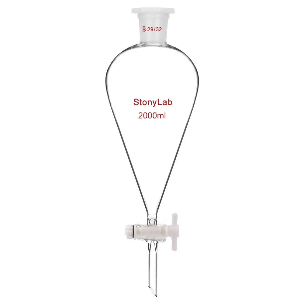 stonylab Borosilicate Glass 2000 ml Heavy Wall Conical Separatory Funnel with 29/32 Joints and PTFE Stopcock, 2000 ml