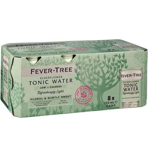 Fever Tree Elderflower Tonic Water - Premium Quality Mixer & Soda - Refreshing Beverage for Cocktails & Mocktails 150ml Cans