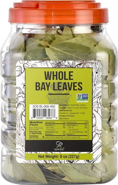 Soeos Whole Dried Bay Leaves 1lb, Natural Bay Leaves, Non-GMO VERIFIED