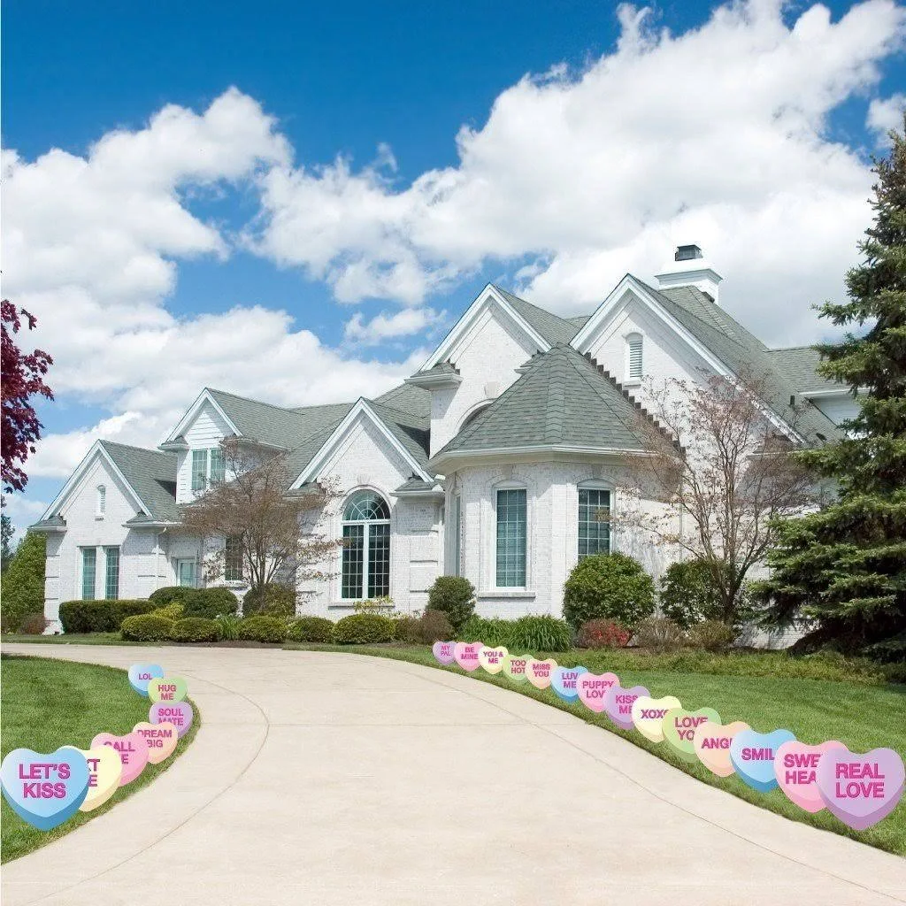 Candy Hearts Pathway Markers, 21pc Valentines Day Yard Art, Yard Card Lawn Sign Set