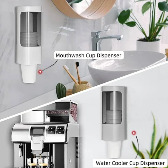 SKYCARPER Pull Type Cup Dispenser Bathroom Water Cup Holder Fits 3 - 5 oz Small Cups Adhesive Wall Mounted Cup Dispenser with Paste Plate for Disposable Paper