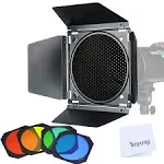 Godox Barn Door &amp; Honeycomb Grid &amp;4 Color Filters for Standard Reflectors Acc...