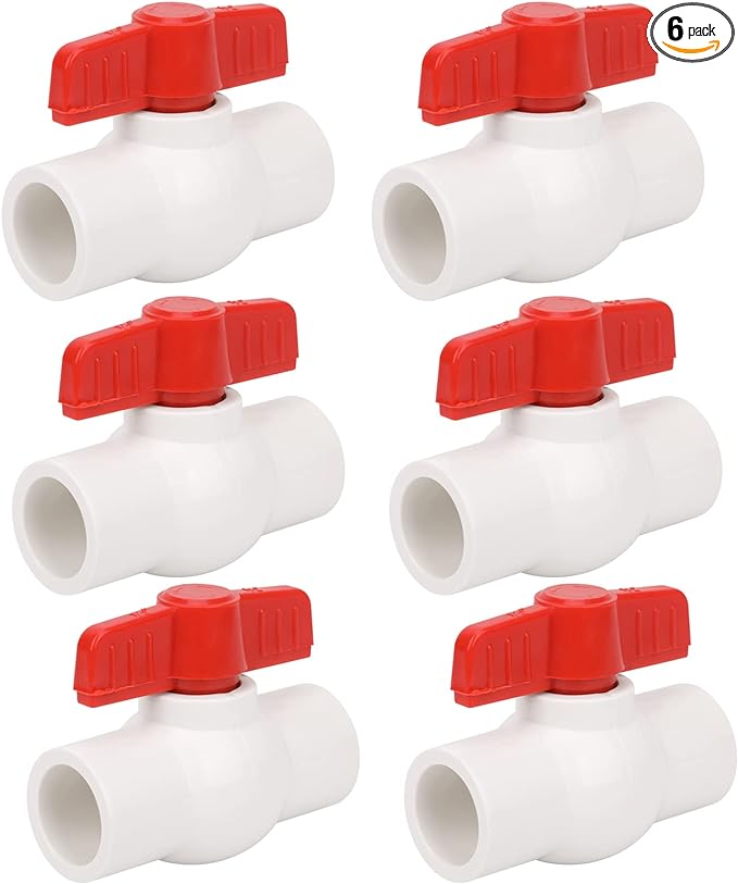 1/2&#034; PVC Ball Valve Water Pipe Shut-Off Valve Socket with Red T-Handle 6 Pieces