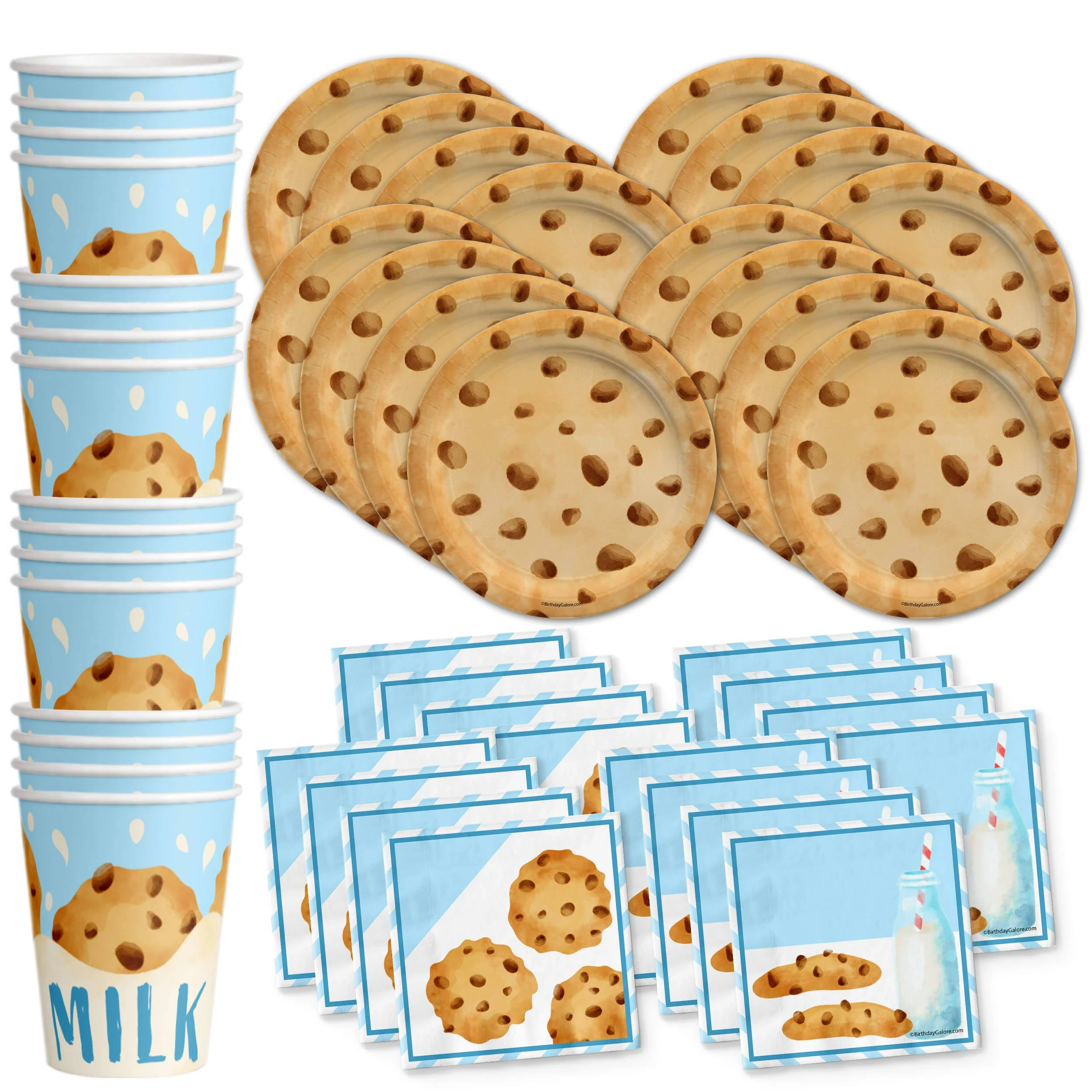 Milk and Cookies Birthday Tableware Kit for 16 Guests