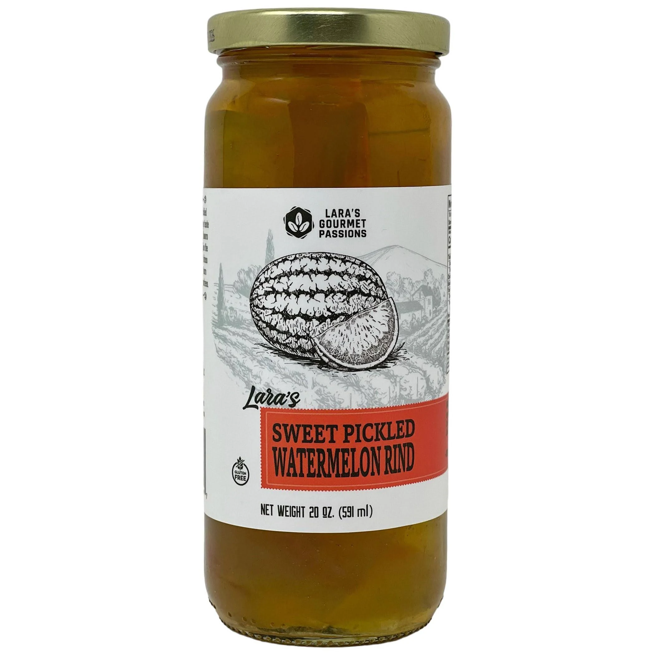 Lara's Sweet Pickled Watermelon Rind - Gourmet Pickling Delight in 20oz Glass Jar