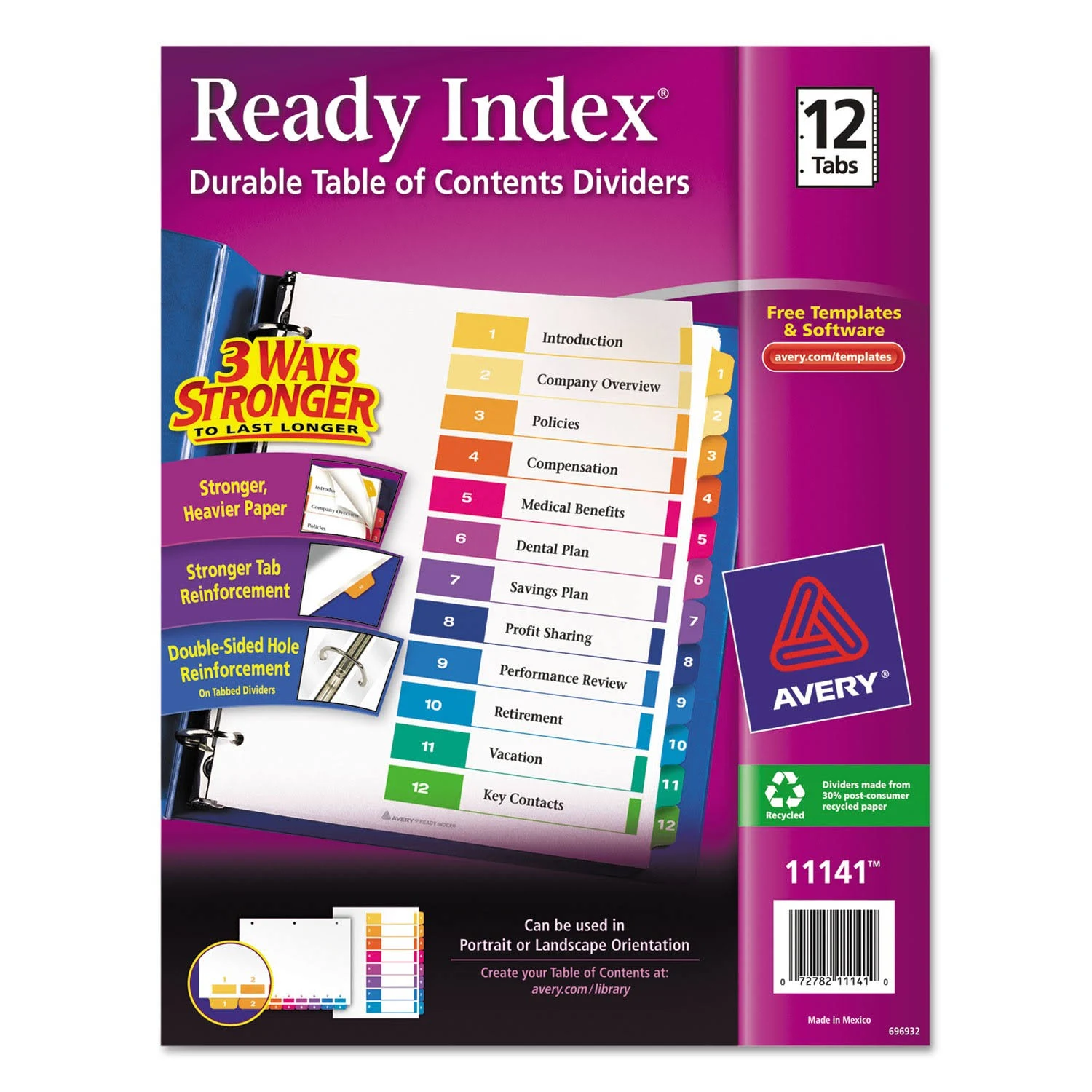 Avery� Ready Index Contemporary Table of Contents Divider, 1-12, Multi, Letter AVE11141