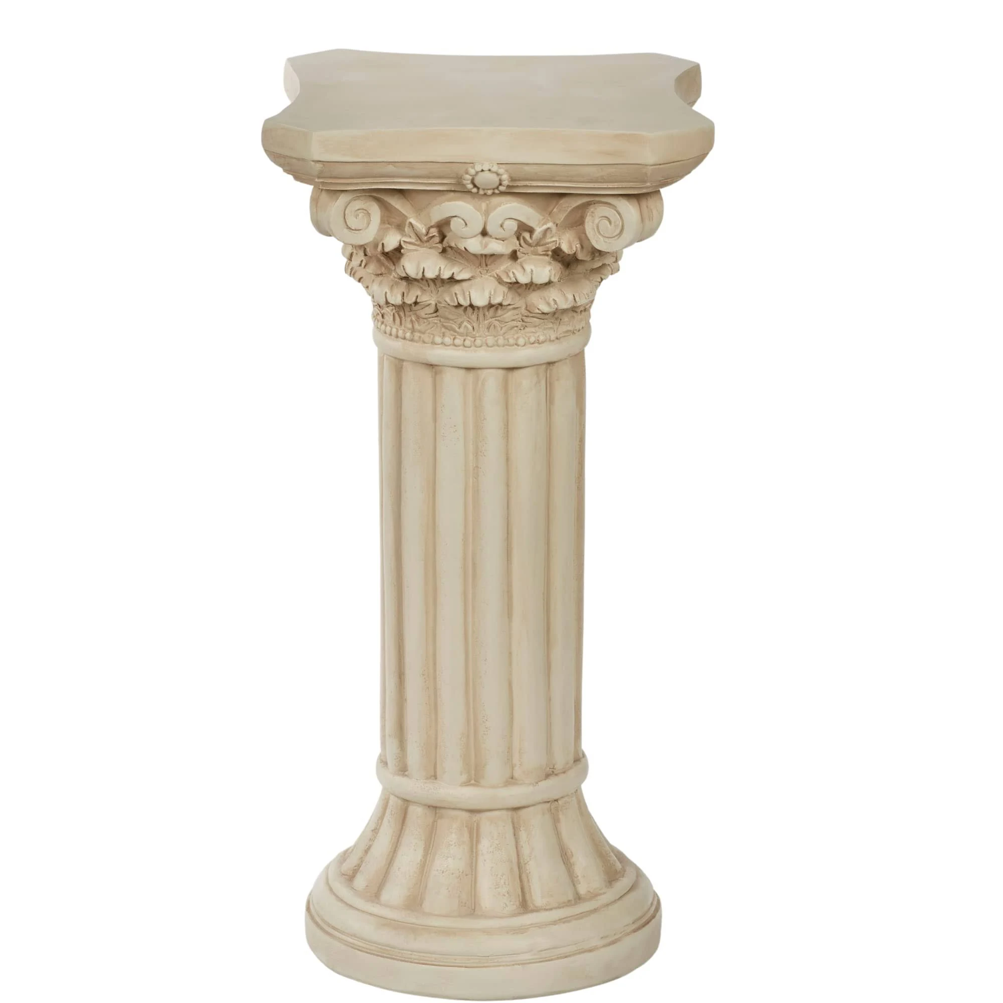 Touch of Class Corinthian Column Pedestal - Ivory Wash - Roman Style - Indoor/Outdoor Display - Small Size - 24 H, Top is 12 Inches Square, Weighs 11 lbs