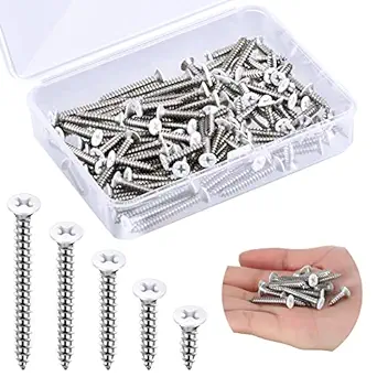 100 Pcs 5 Size #8 White Screws White Head Screws White Coated Screws Covers Head Wood Screws Wall Plate Screws Stainless Steel Screw Self Tapping Screw for Switches Cover (0.75/1/1.25/1.5/2inch)