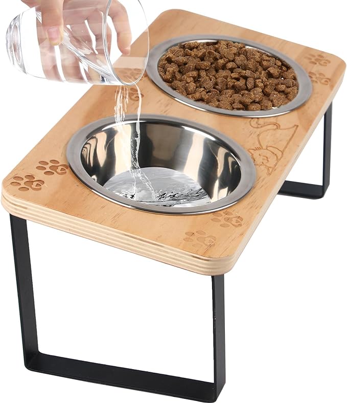 WHOEDEC Elevated Cat Bowls 15° Tilted Raised Puppy Pet Food and Water Stainless ...