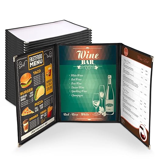 Hug Flight 30 Menu Cover 8.5x11 6 View Triple Fold Double Stitch Trim Cafe ...