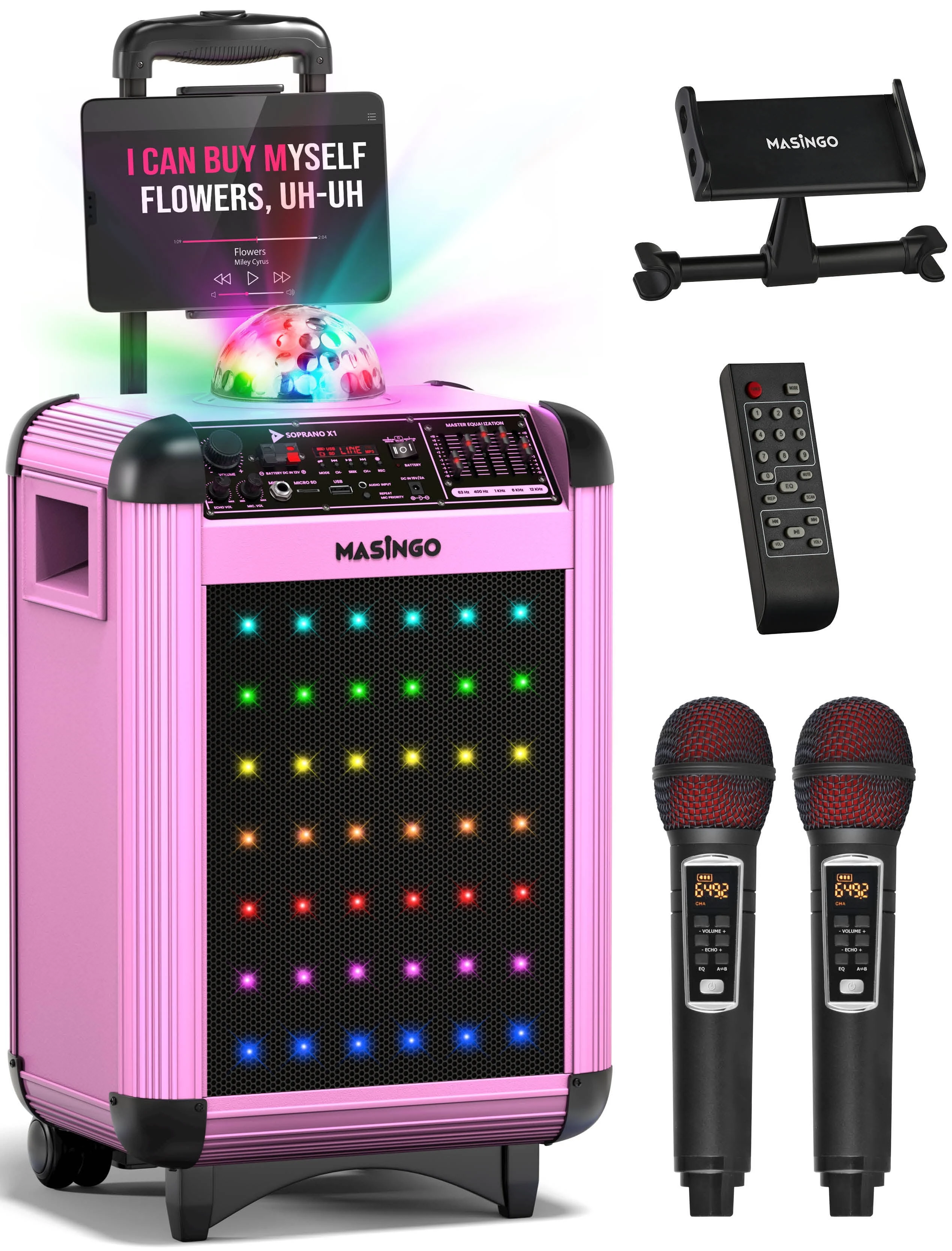 MASINGO Karaoke Machine for Adults &amp; Kids with 2 Wireless Microphones - Porta...