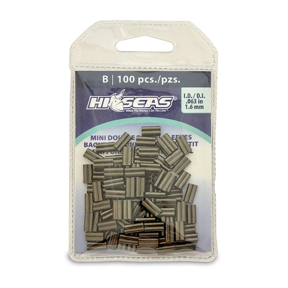 Hi-Seas Mini Double Barrel Copper Crimp Sleeves, 1.0 Millimeter Inside Diameter, 100-Pieces, Black