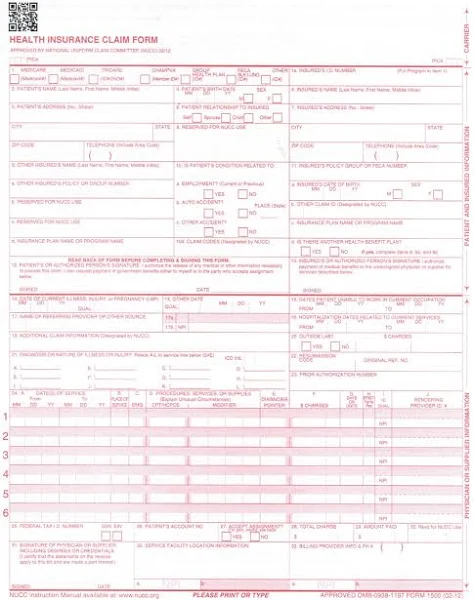 New CMS 1500 Health Insurance Claim Forms, HCFA Approved Version (02/12) - Ream of 150 Forms