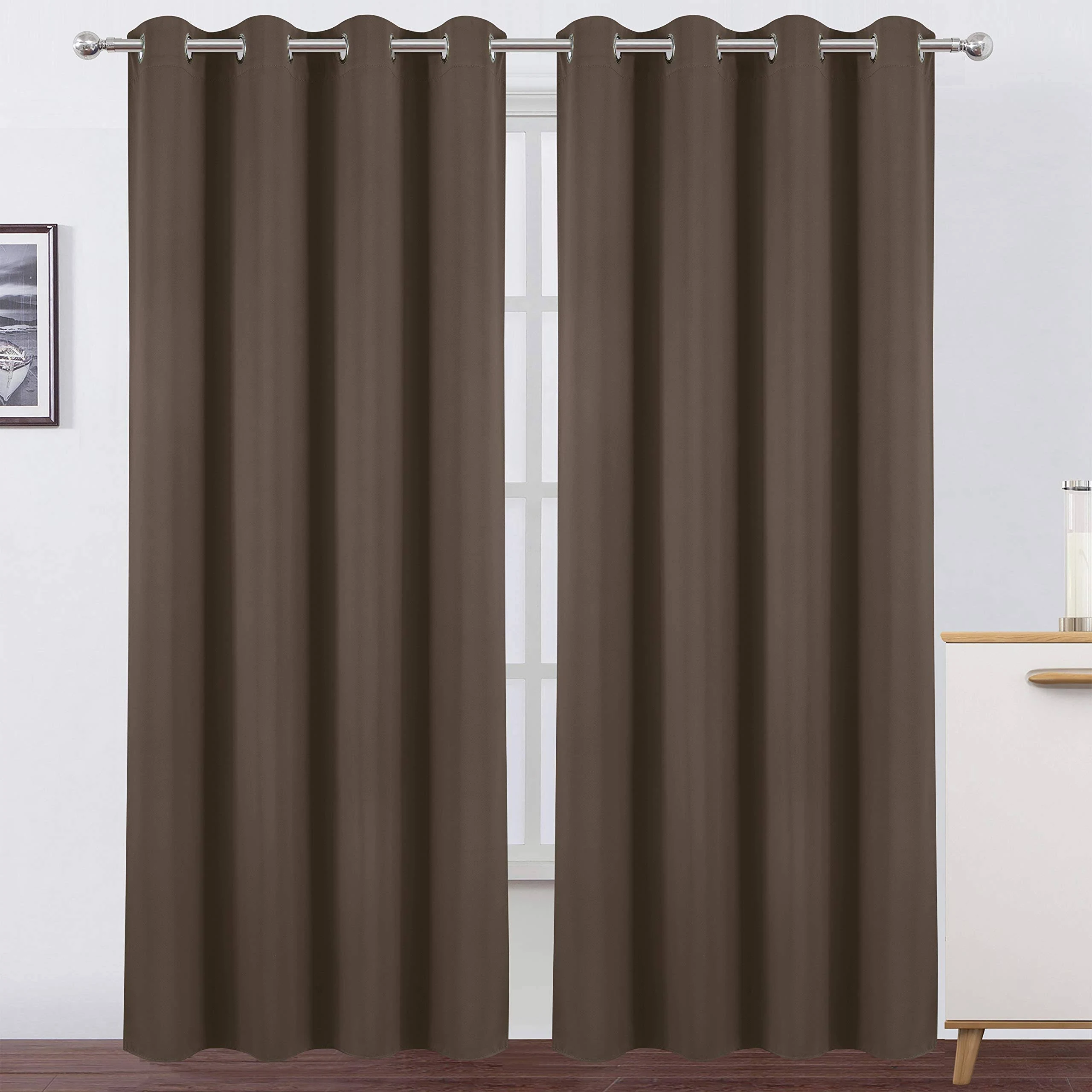 LEMOMO Chocolate Brown Blackout Curtains 52 x 63 Inch Length/Set of 2 Curtain