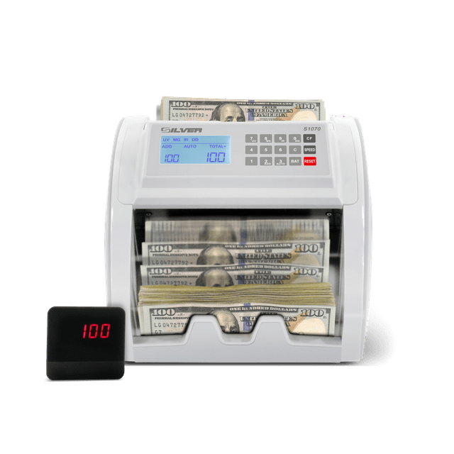 Money Counter Machine UV/MG/IR/DD/DBL/HLF/CHN Counterfeit Money Detector Bill Counter with LCD Display & Backup Battery, 1500 Bills/Min, S1070