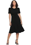 London Times Women's Puff-Sleeve Tab-Detail Fit & Flare Dress