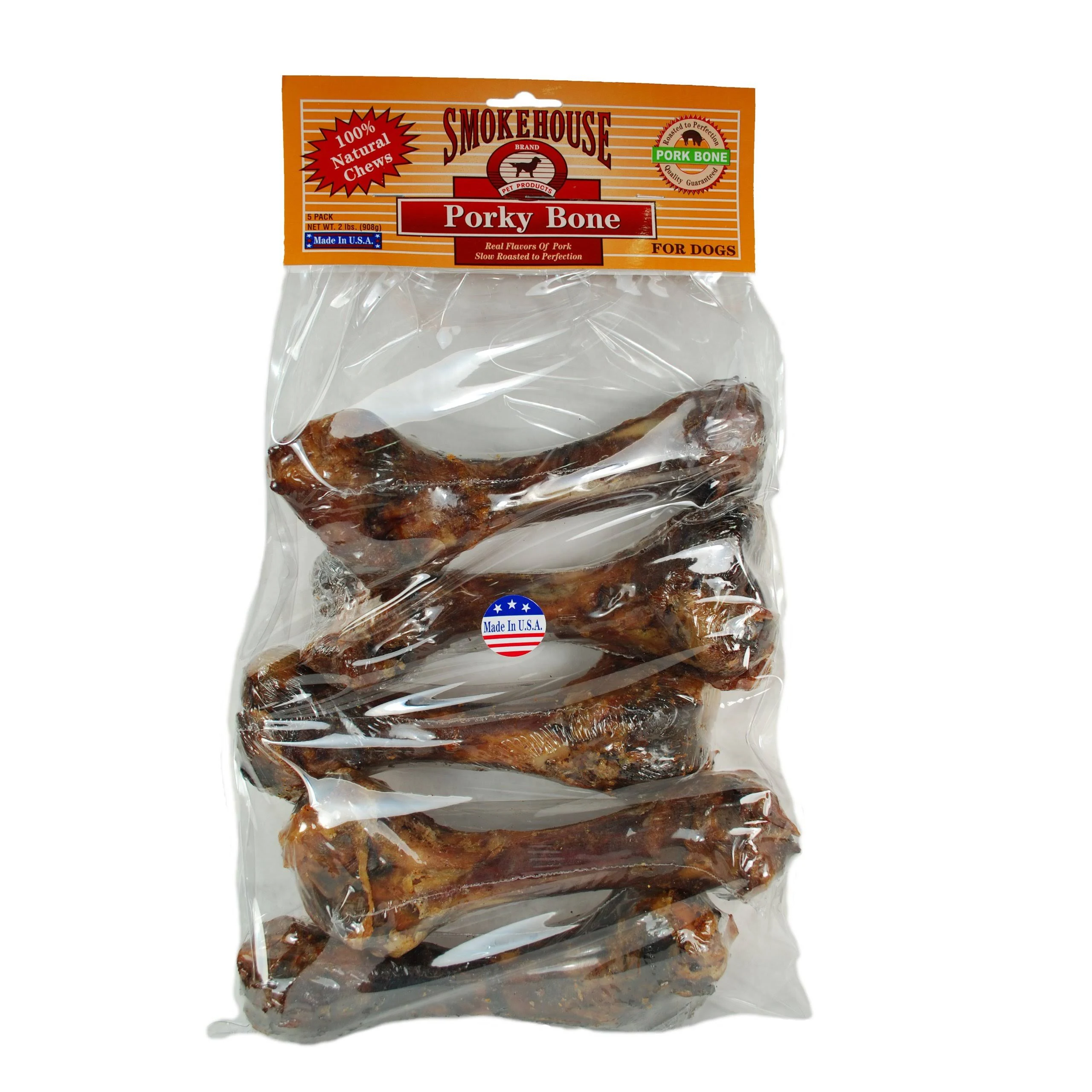 Smokehouse 100-Percent Natural Meaty Porky Bone Dog Treats, 5-Pack