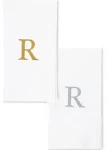 AH AMERICAN HOMESTEAD Lettered Disposable Hand Towels - Monogrammed Paper Hand Towels for Wedding, Guest Bathroom & Kitchen - Disposable Decorative Monogram Napkins - Set of 25 - Gold Letter R