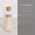 River Birch Gray Tip Matches in Jar with Striker Home Decor Matches for Candles with Glass Match Holder, 3 Jars of 20+