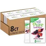 Crystal Light Pure Energy Mixed Berry Drink Mix with Caffeine, 48 ct Pack, 8 Boxes of 6 Packets